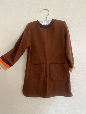 Leveret Brown Pocket Knit Dress with Stripe Cuffs Girls 5
